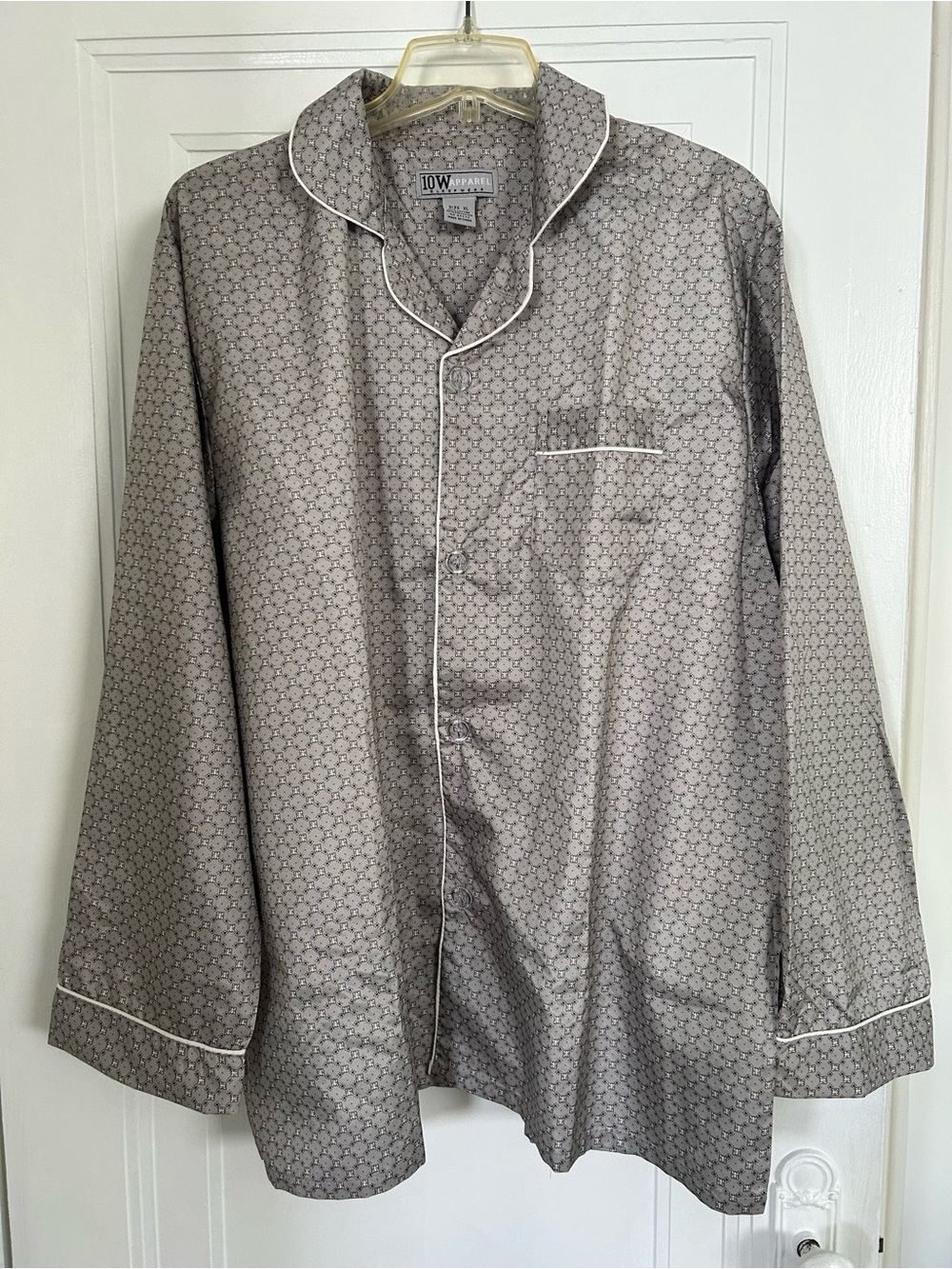 Pajama Shirt XL Long Sleeves NWOT Collar Piping Pocket Beige Taupe Mens Unisex